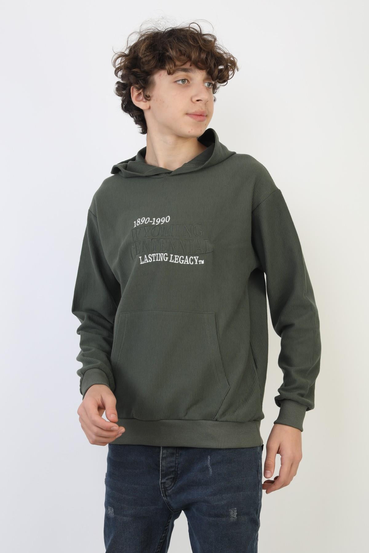 Kapüşonlu İki İplik Baskılı Erkek Çocuk Sweatshirt
