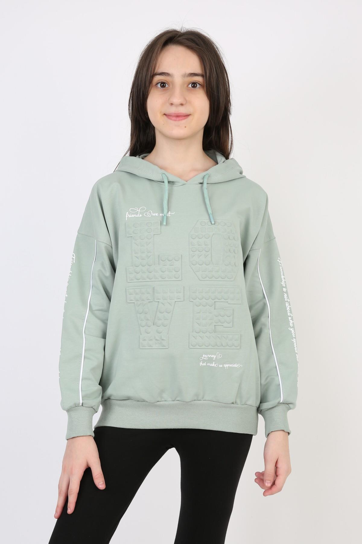 Kapüşonlu İki İplik Baskılı Kız Çocuk Sweatshirt