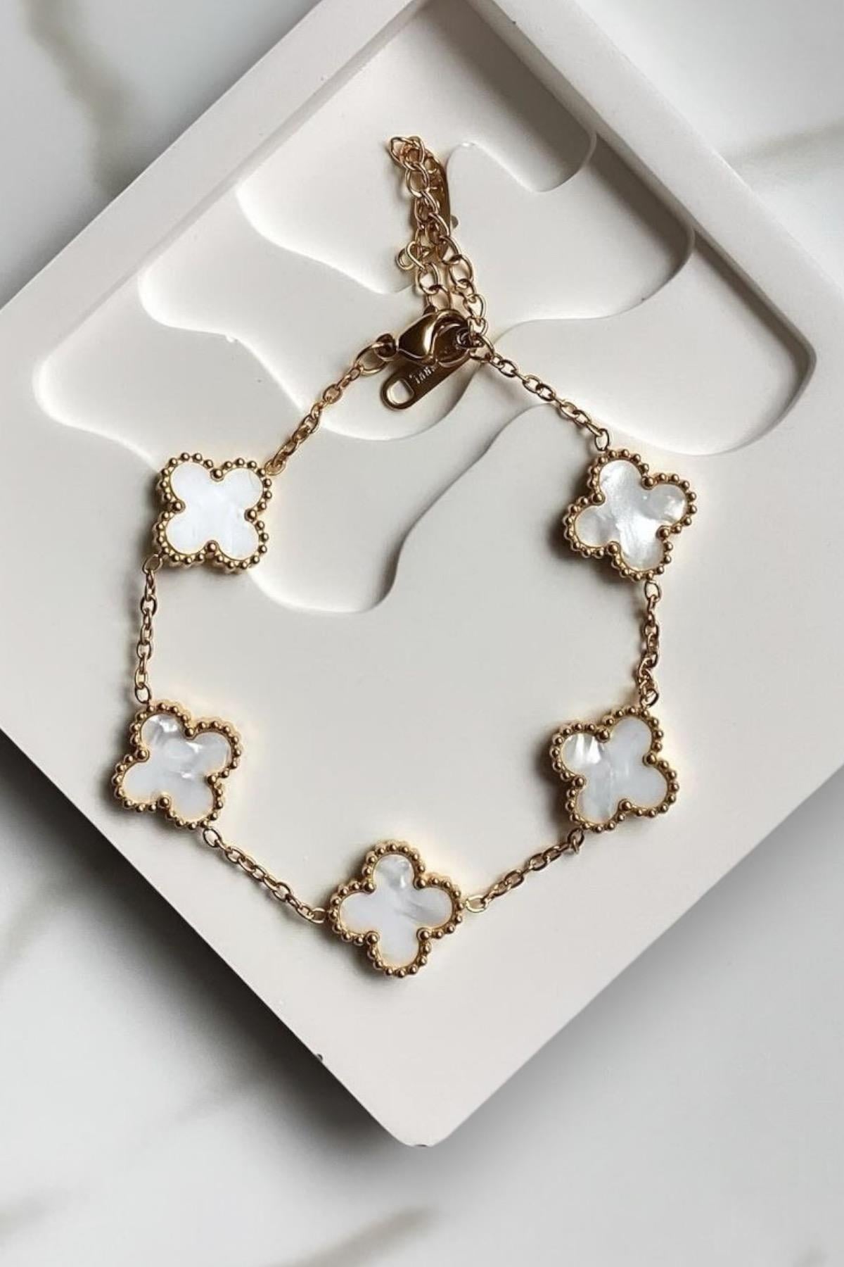 Beyaz Çoklu Yonca Çelik Bileklik