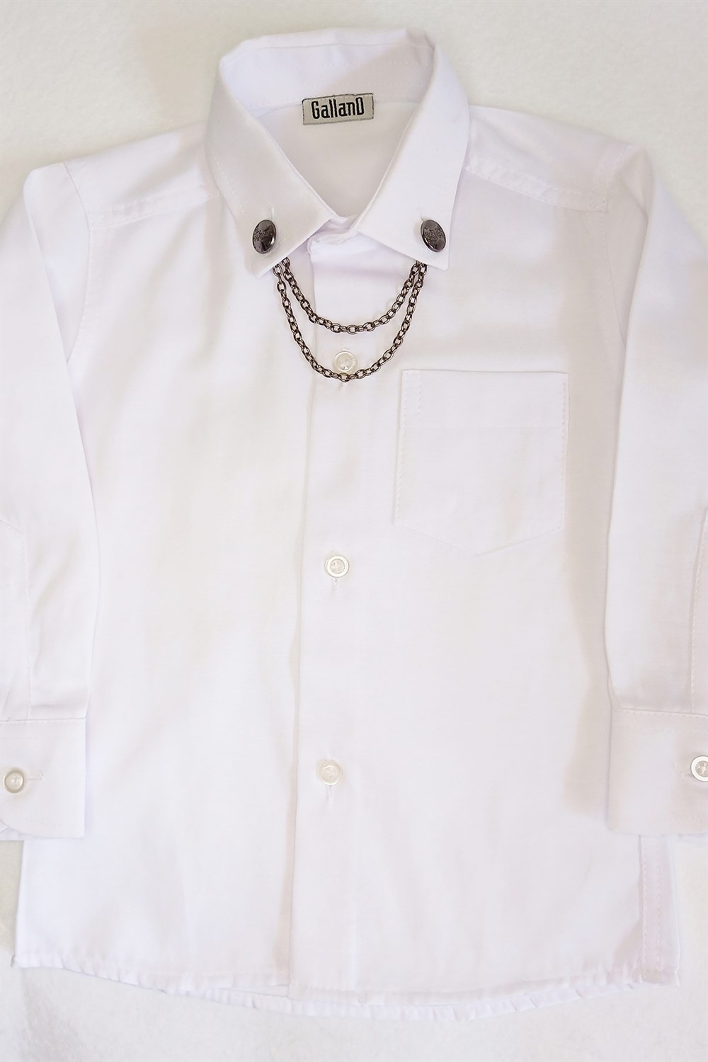 GallanDYaka Zincirli Beyaz Renk Özel Gün Klasik Çocuk Gömlek