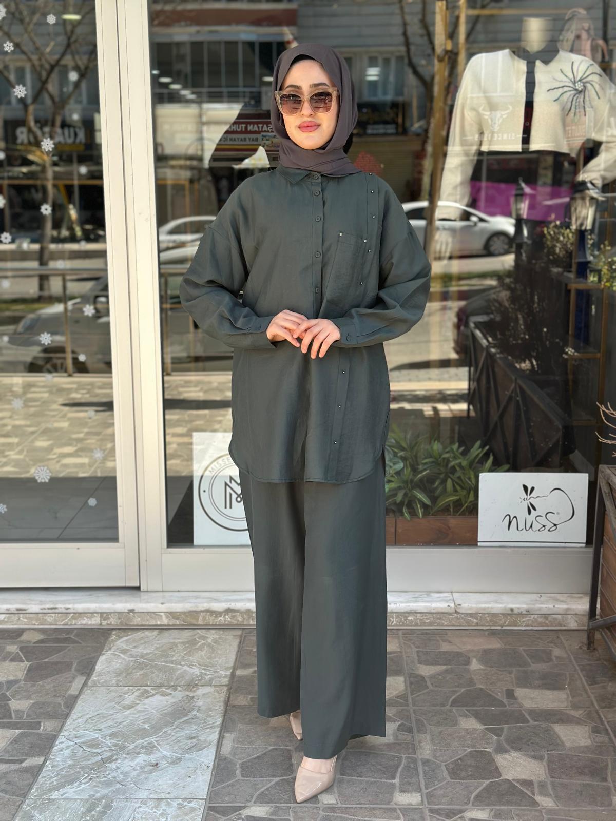 CEREMONY ÇAPRAZ CEP DETAYLI  PANTOLONLU SAFARİ TAKIM YEŞİL