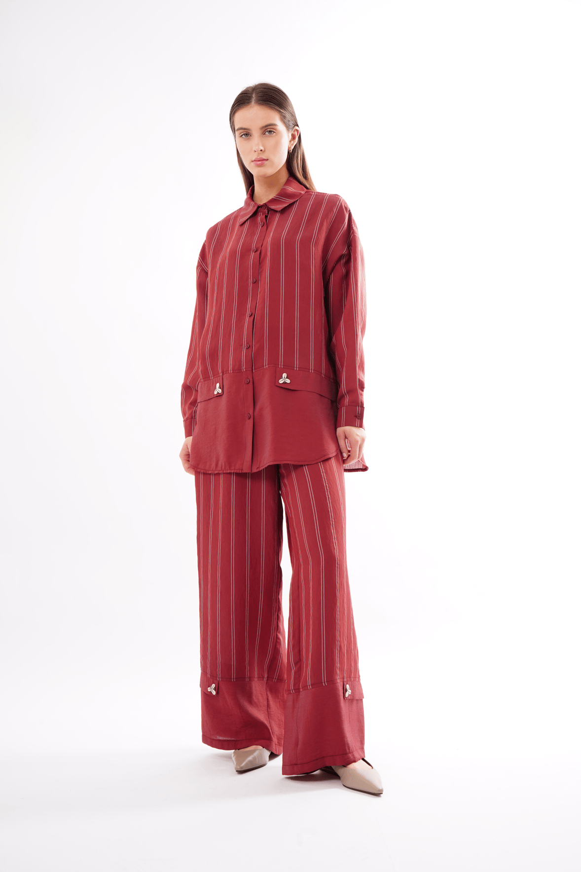 CEREMONY İSTİRİDYE DETAYLI PANTOLONLU TAKIM BORDO 