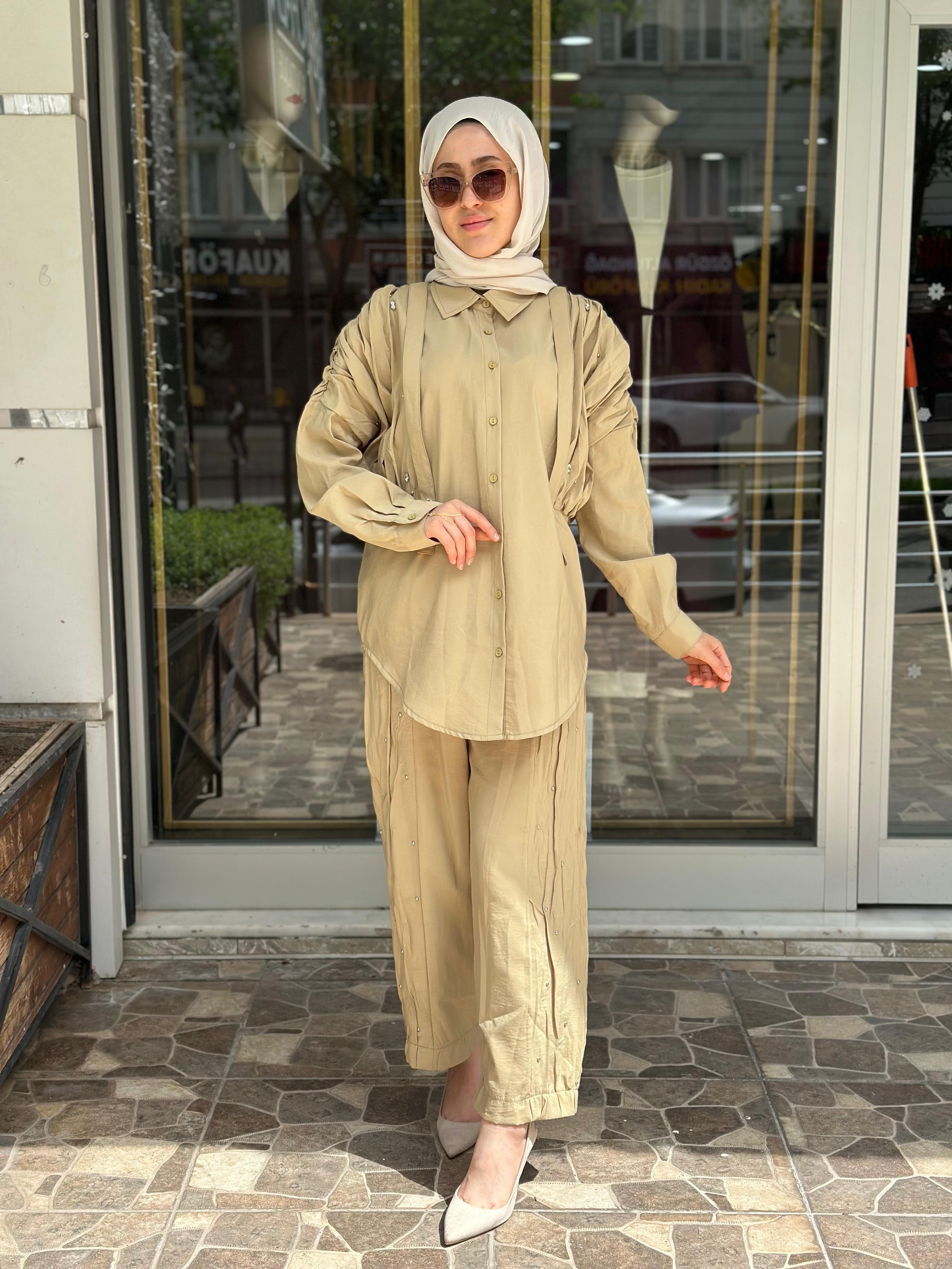 CEREMONY KRAŞ VE TAŞ İŞLEMELİ SAFARİ PANTOLONLU TAKIM 