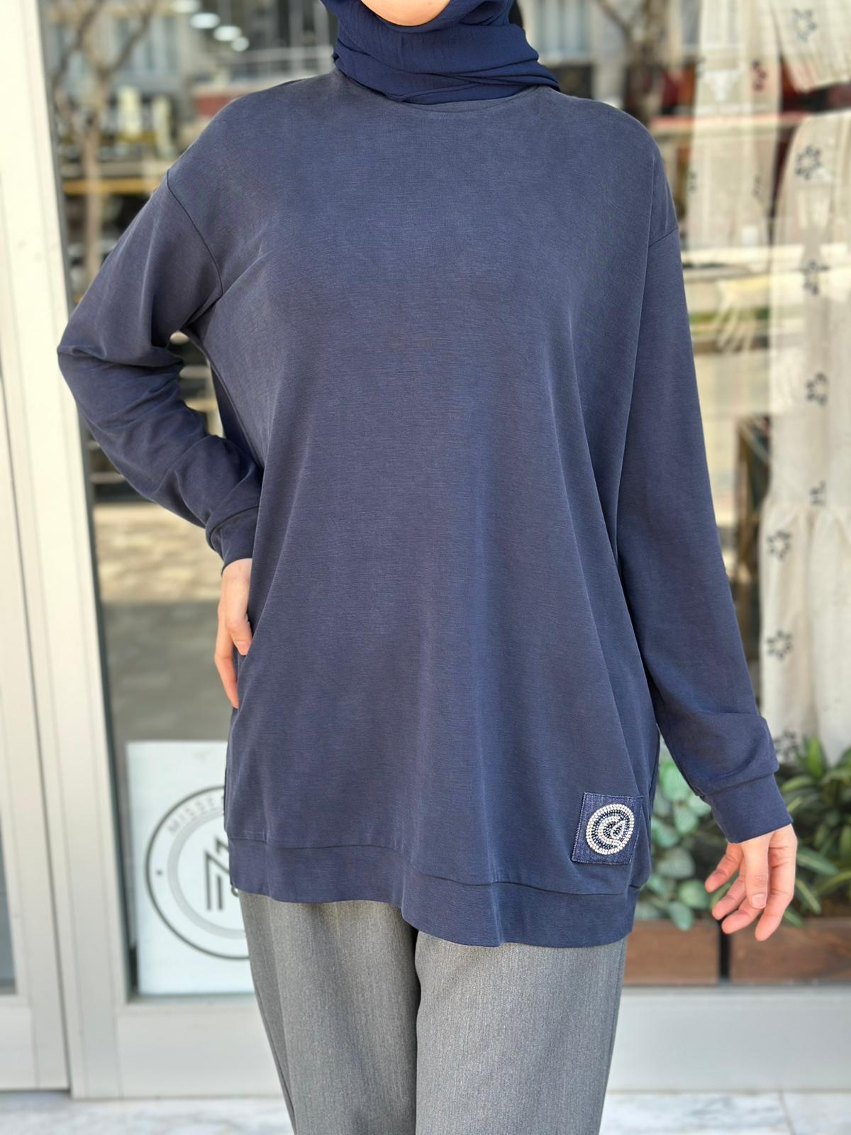 CEREMONY LOGO İŞLEMELİ TENCEL LYOCELL SWEATSHIRT LACIVERT