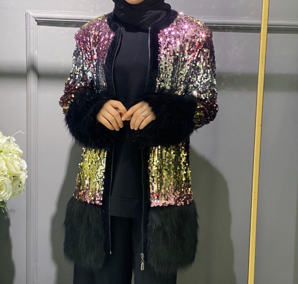 CHADA BOUTİQUE İTHAL PAYETLİ KÜRK DETAY CEKET 