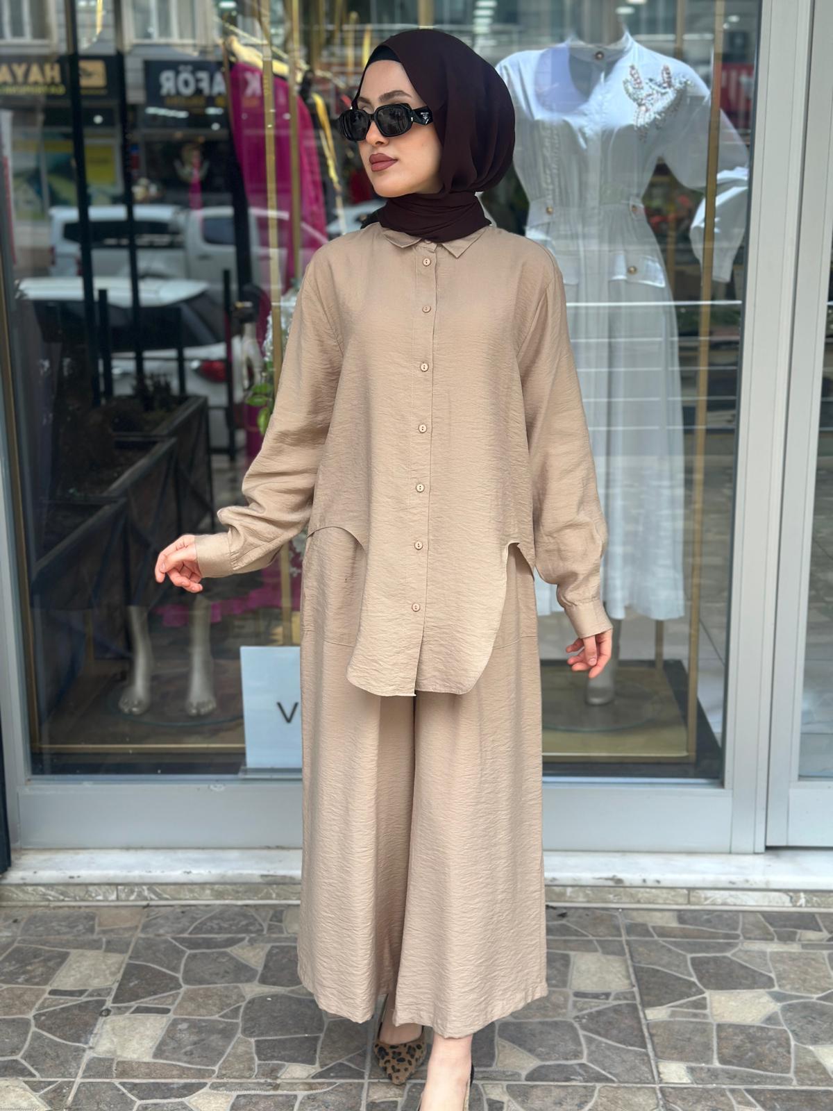 CLOCHE NANCY GÖMLEKLİ TAKIM BEJ 