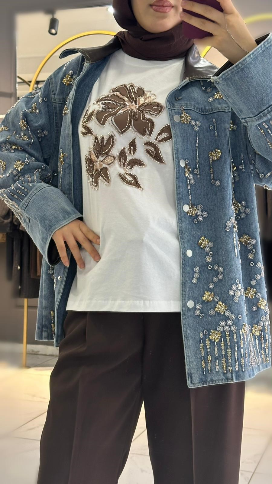 MİSSEMRAMİSS FLORAL NAKIŞLI TSHİRT EKRU/KAHVERENGİ