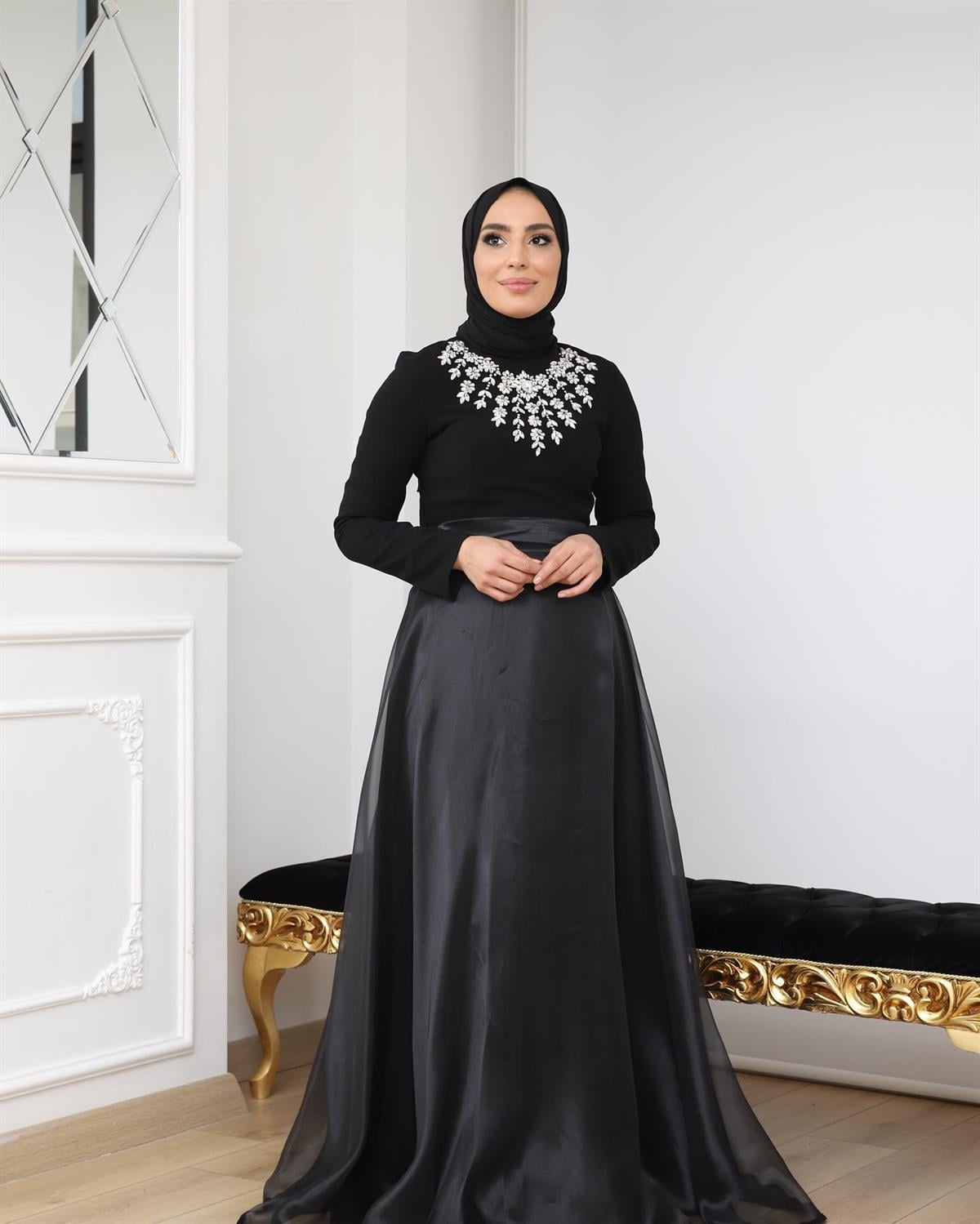 RİBAS COLLECTİON ORGANİZE KUMAŞ TAŞ İŞLEMELİ ABİYE 
