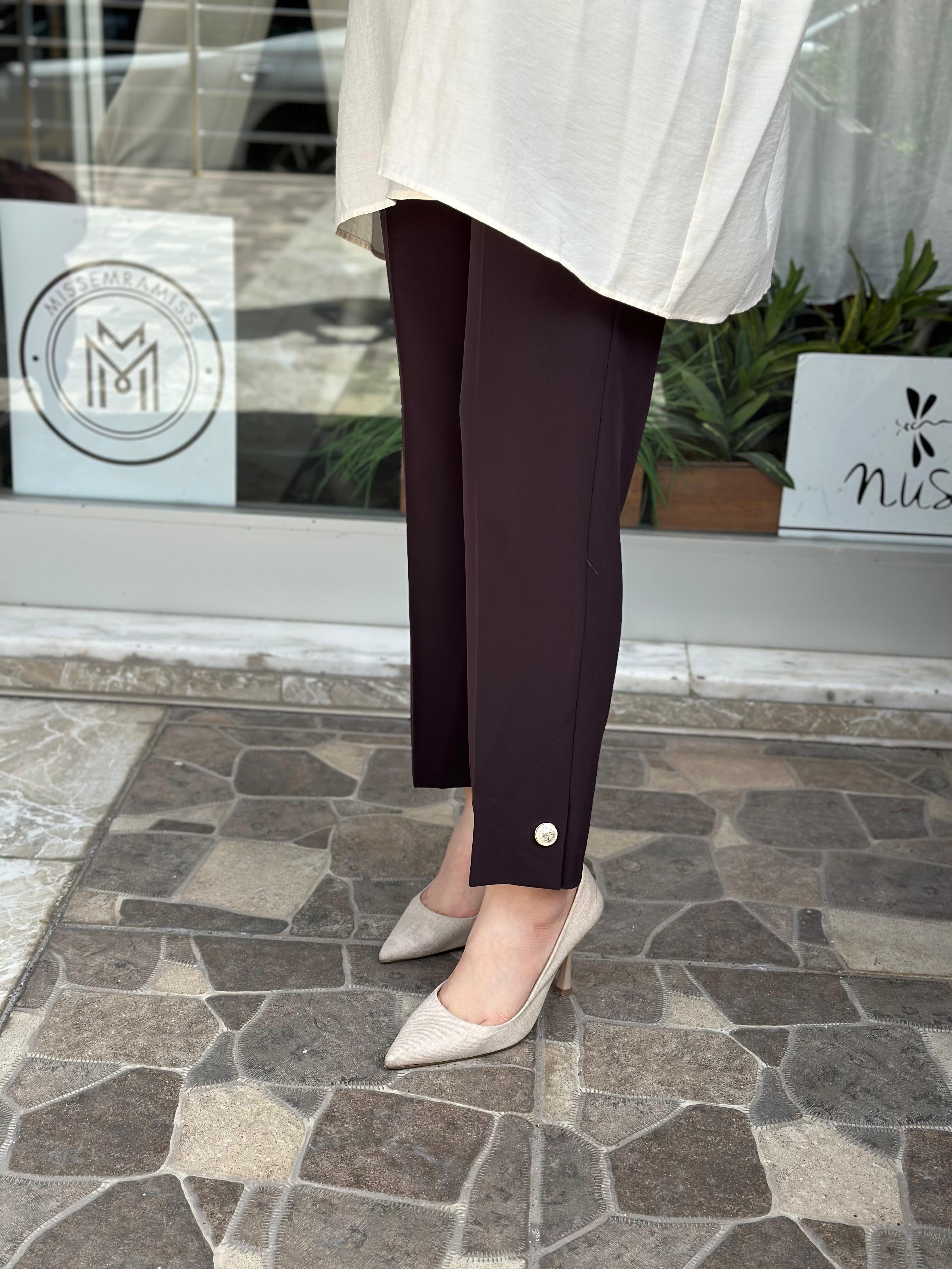 SENTEZ PARADİSE PAÇA DÜĞMELİ PANTOLON KAHVE 