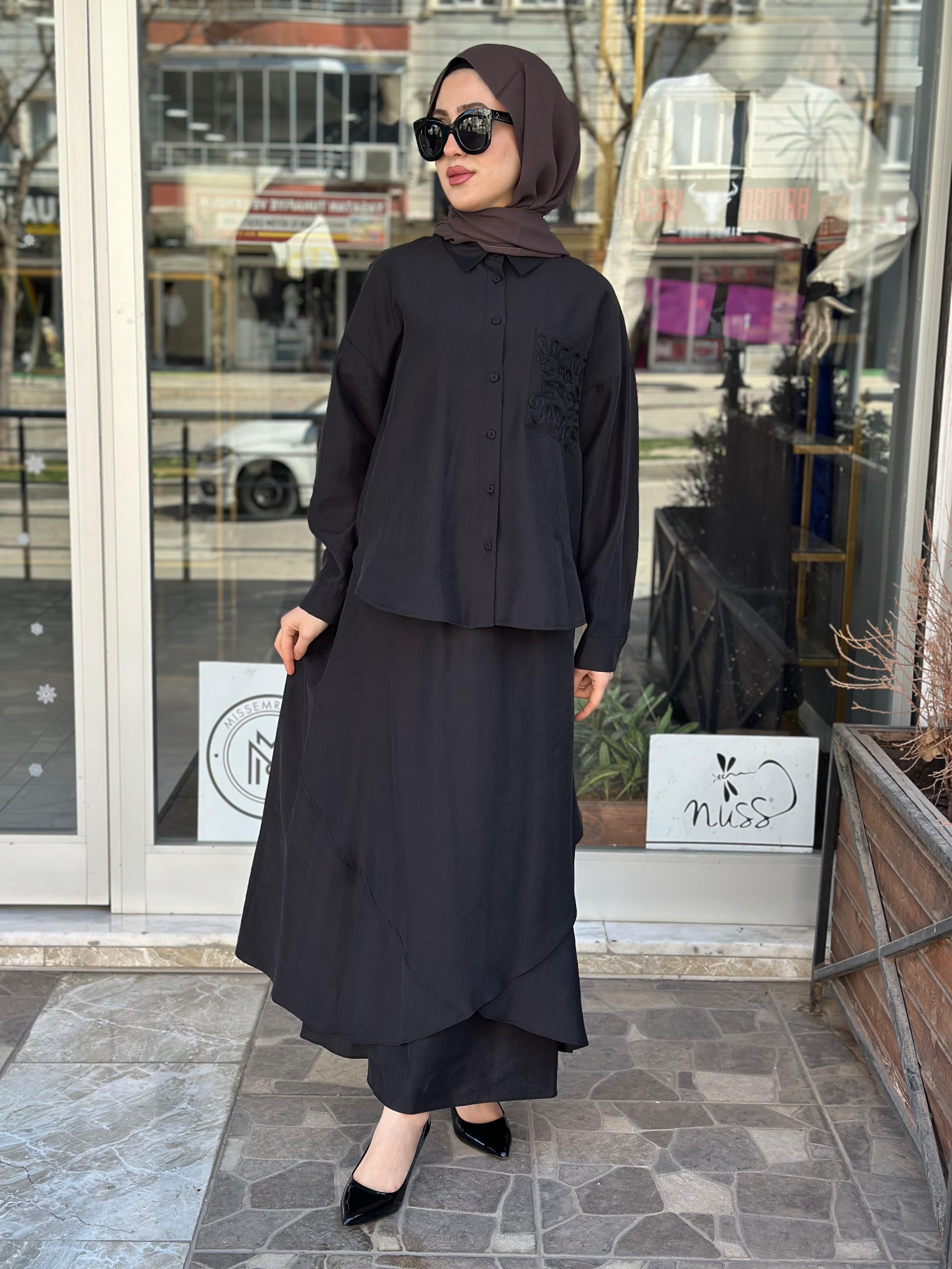 CEREMONY CEBİ VE ETEĞİ LASE İŞLEMELİ TENCEL ETEKLİ TAKIM SİYAH 