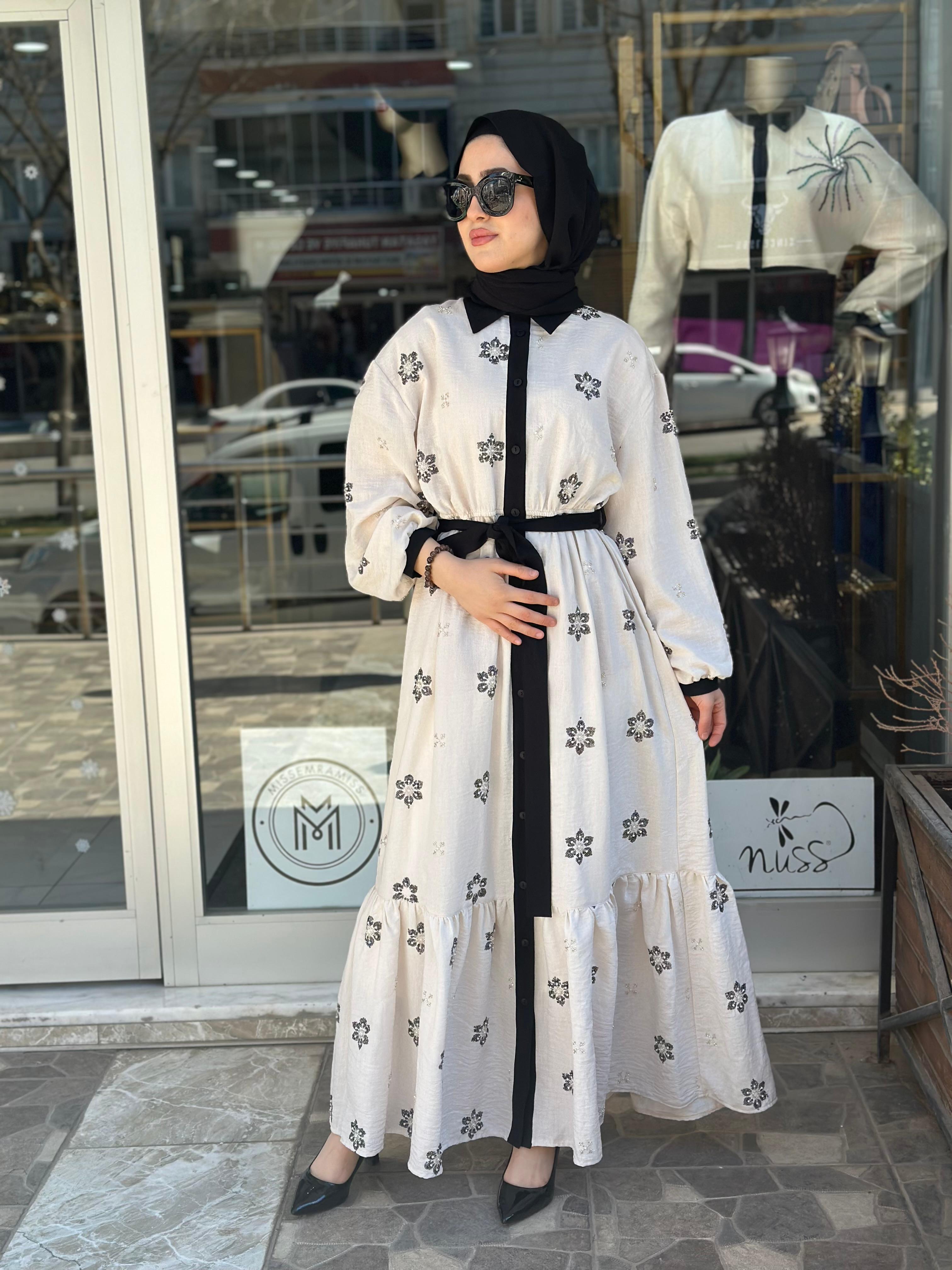 CEREMONY ÖNDEN BAĞLAMALI SİYAH PAT DETAYLI ROZA ELBİSE 
