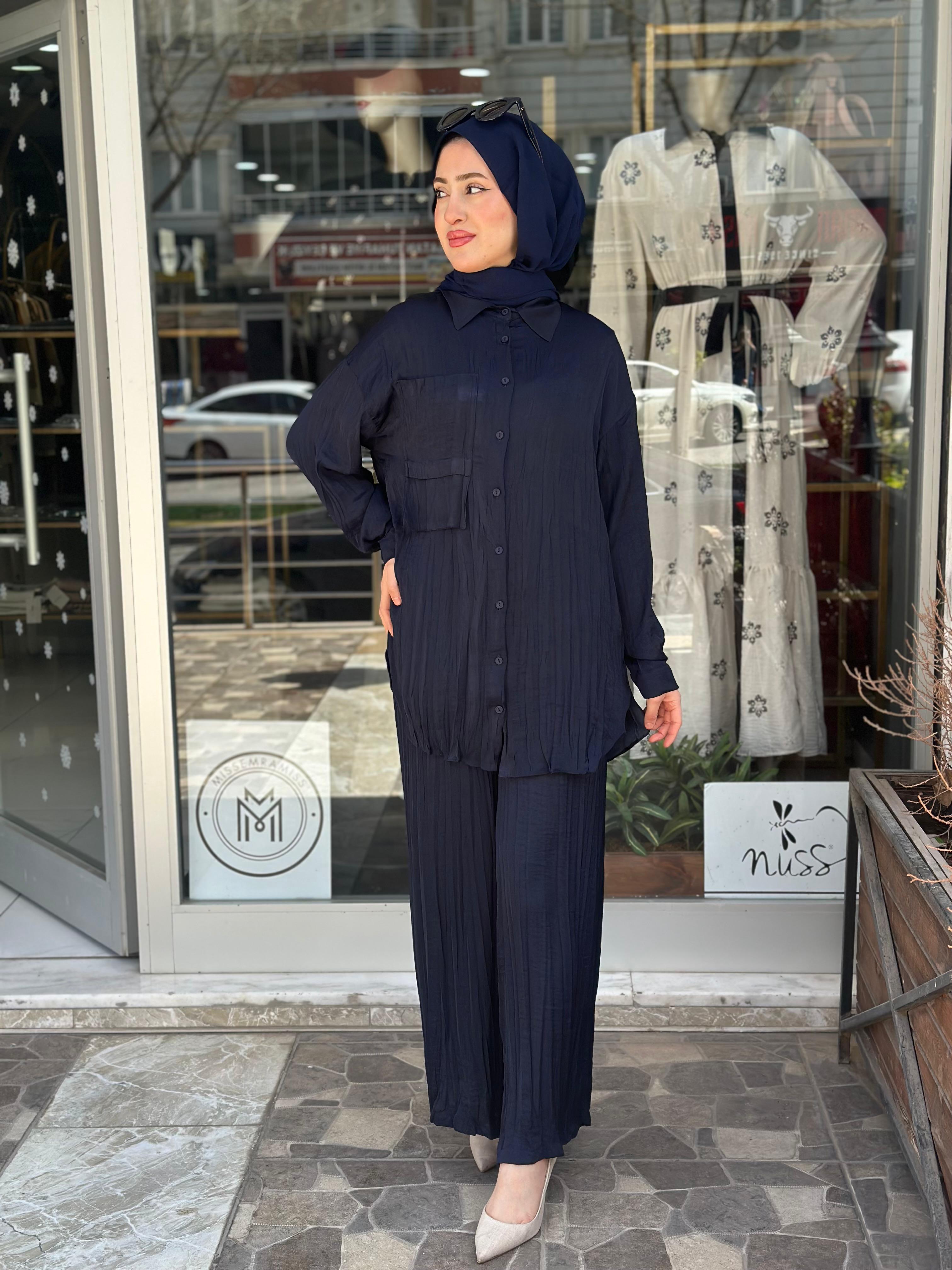 CEREMONY ÖNDEN DÜĞMELİ İKİ KAT CEPLİ PANTOLONLU CUPRA TAKIM LACİVERT 