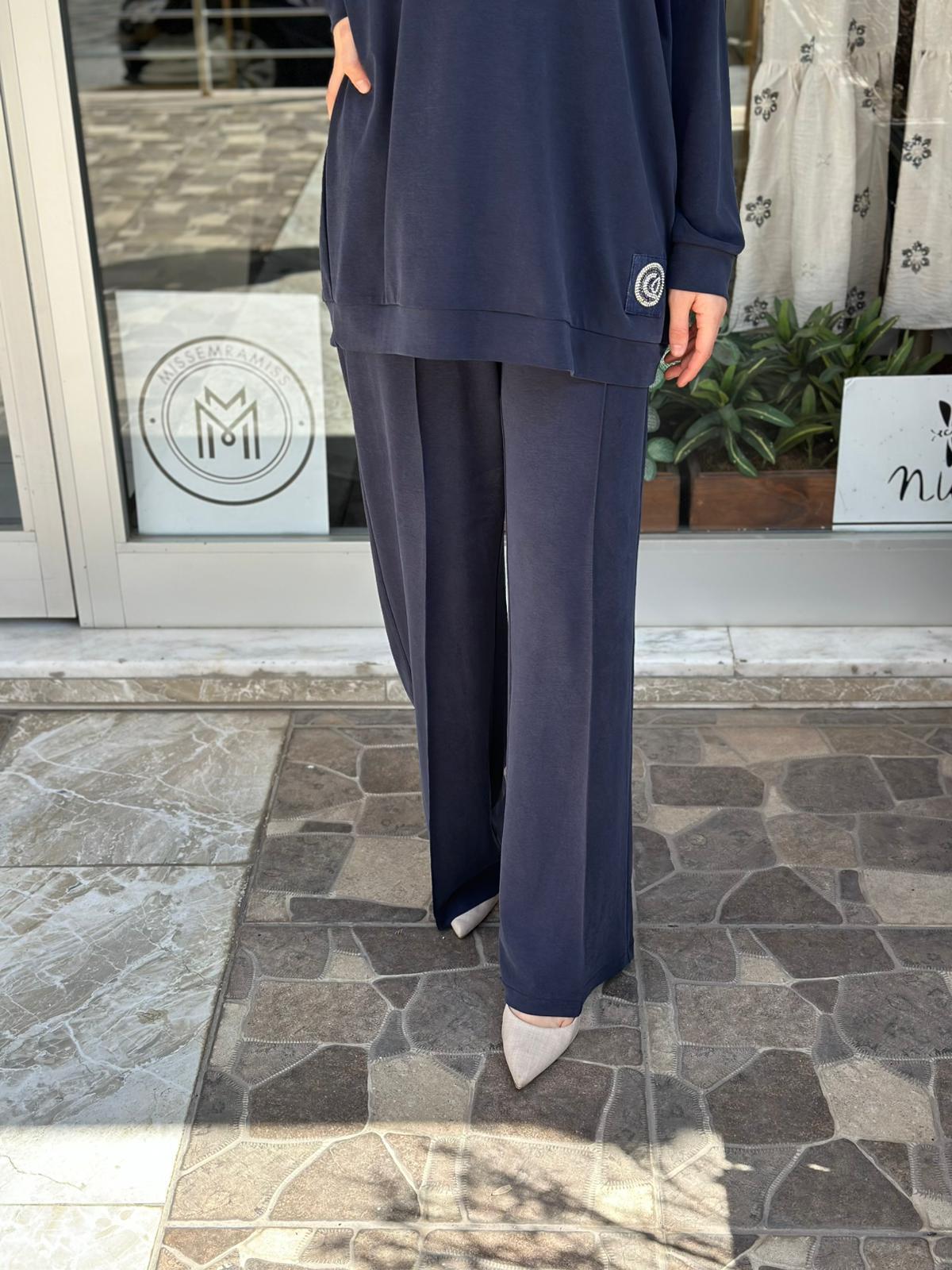 CEREMONY ÖNÜ NERVÜRLÜ TENCEL LYOCELL ÖRME BOL PAÇA PANTOLON LACİVERT