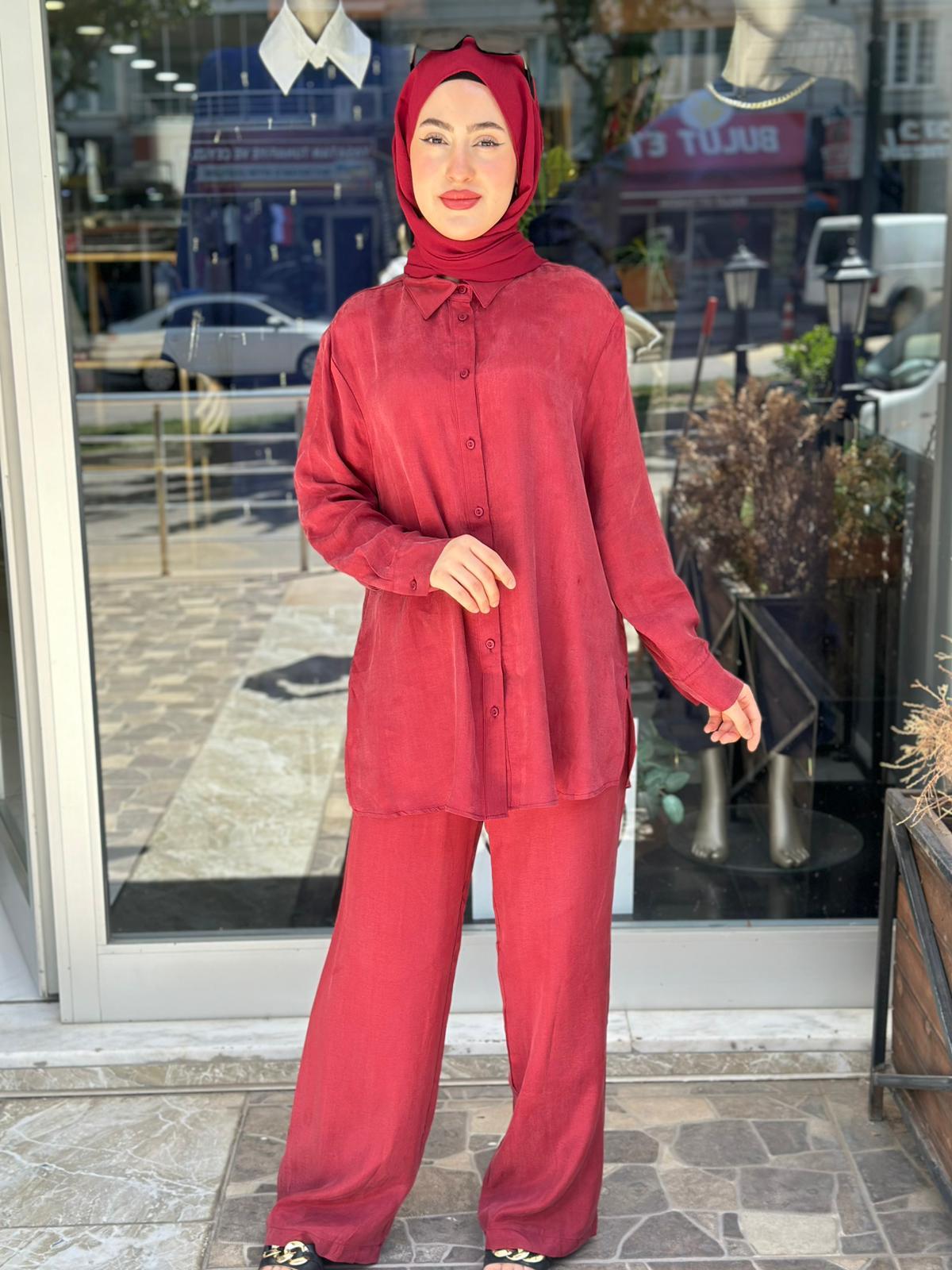 CLOCHE NARE GÖMLEKLİ TAKIM BORDO 