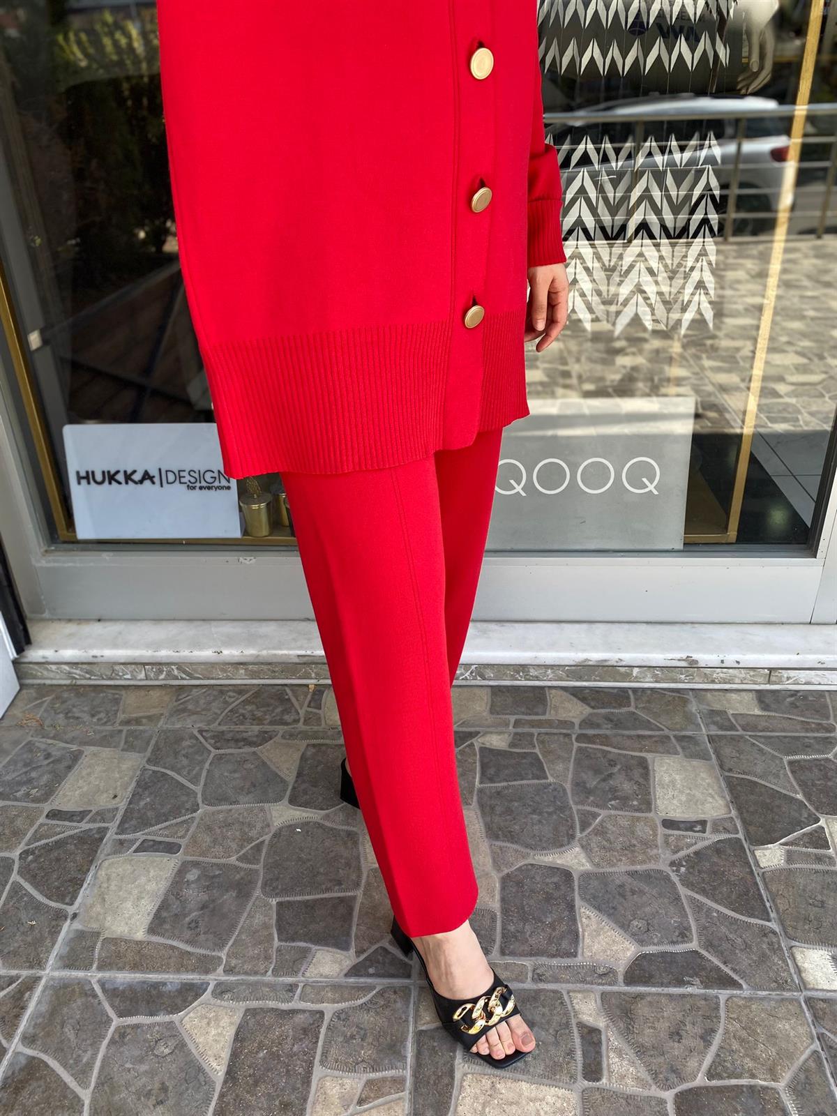 ELEGANTE PAMUKLU TRİKO PANTOLON KIRMIZI
