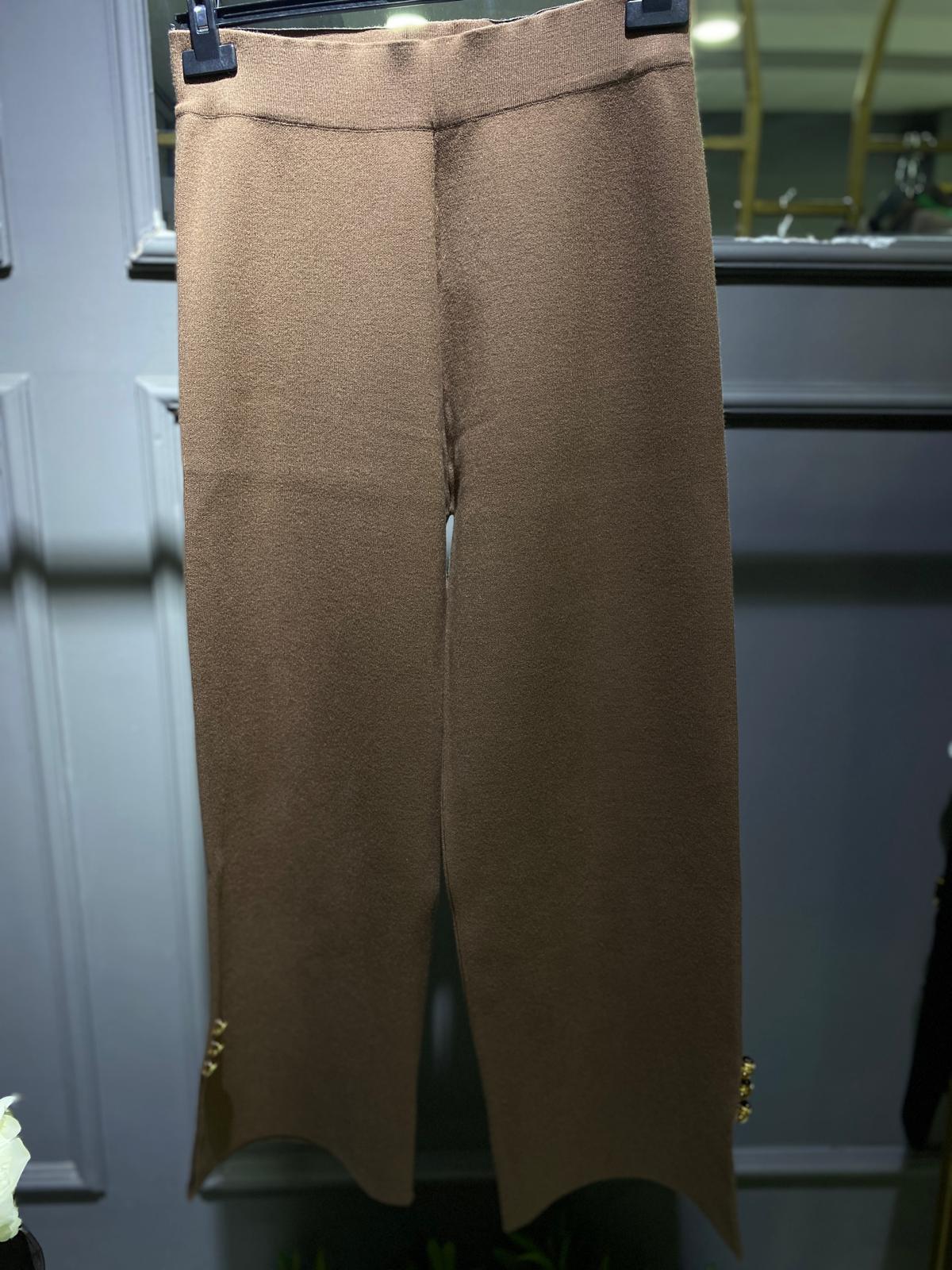 GHİSA PAÇASI DÜĞMELİ TRİKO PANTOLON KAHVERENGİ