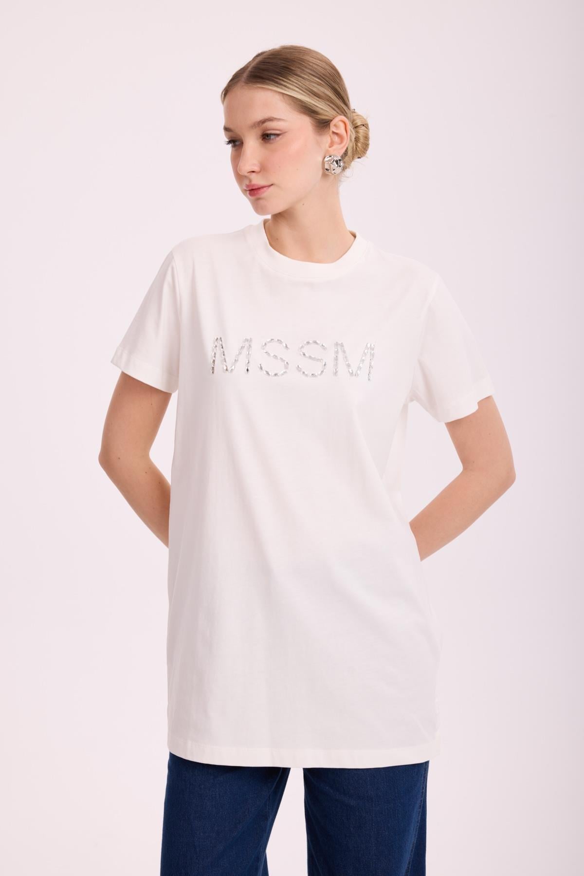 MİSSEMRAMİSS MSSM TAŞLI TSHİRT EKRU 