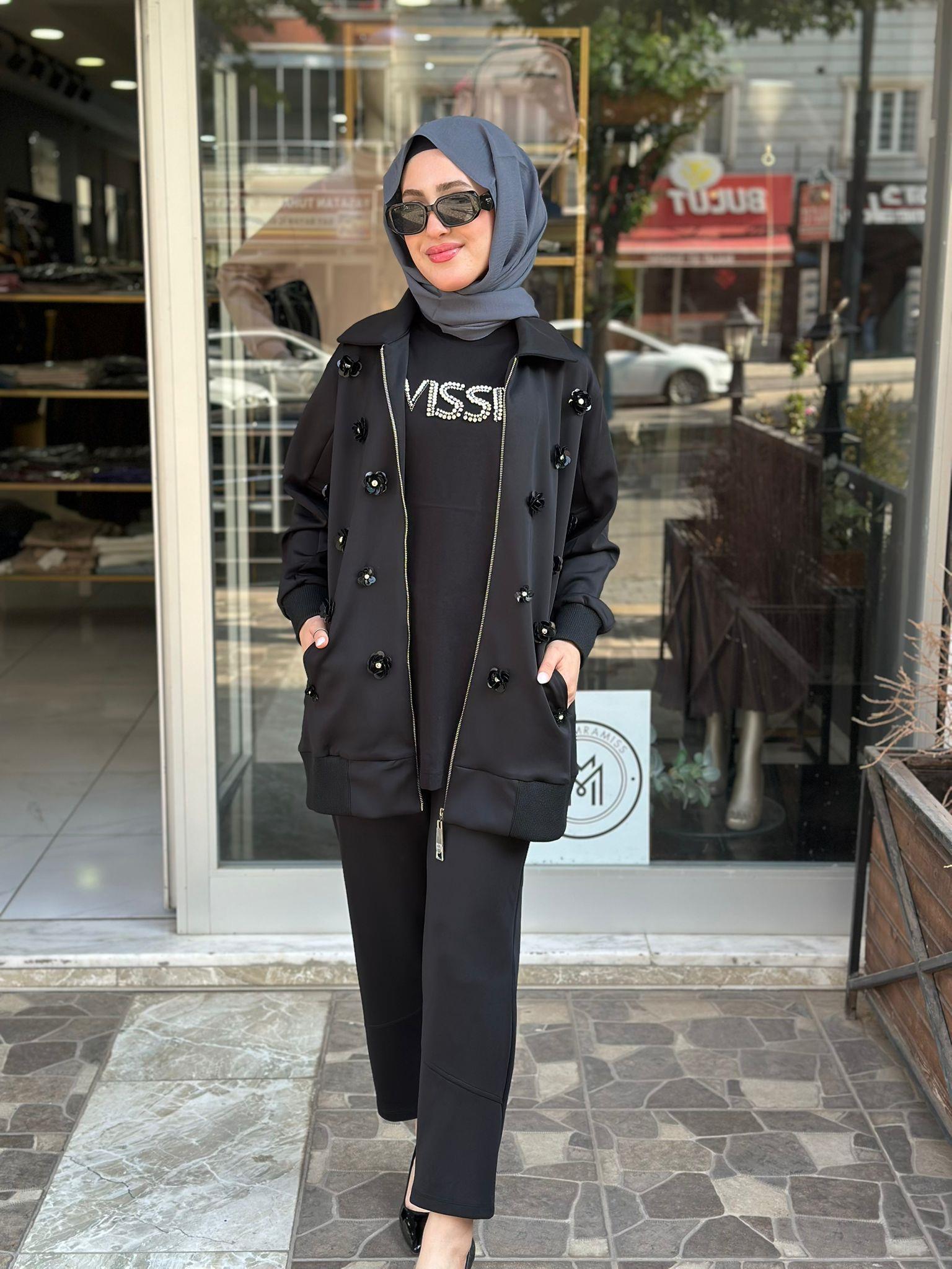 MİSSEMRAMİSS SCUBA İŞLEMELİ BOMBER CEKET TAKIM SİYAH