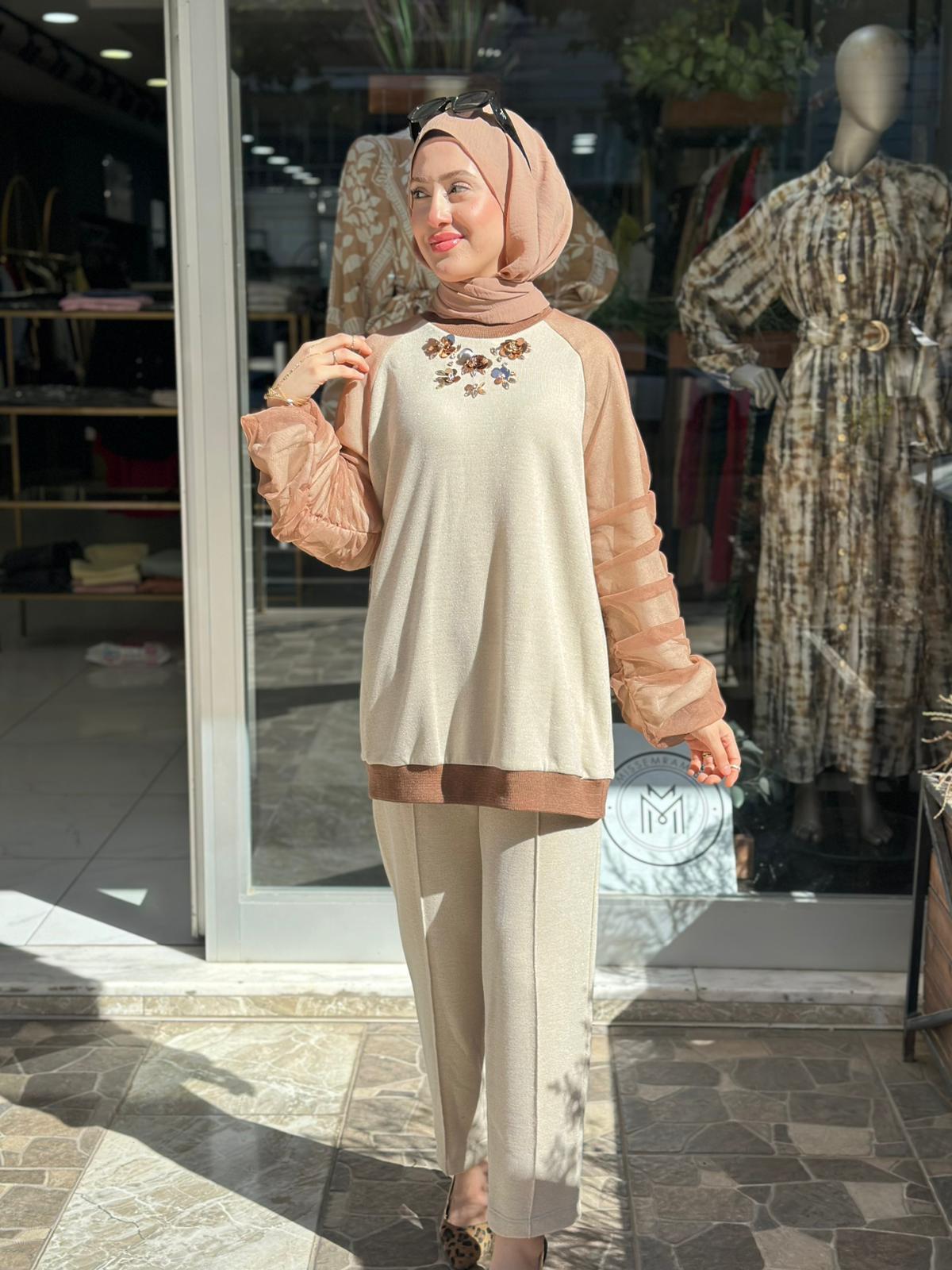 MİSSEMRAMİSS TÜL GARNİ İŞLEMELİ TAKIM BEJ 