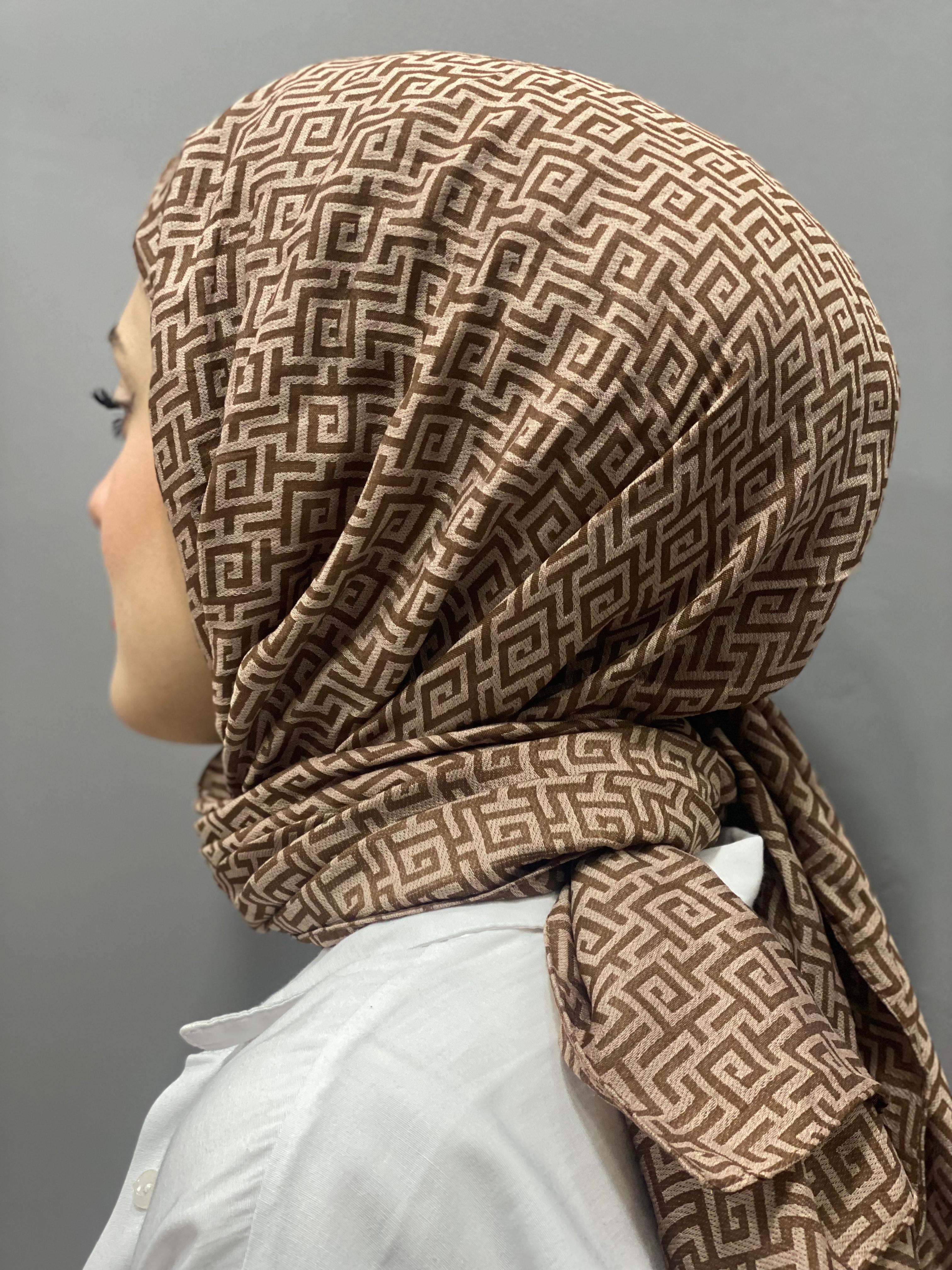 QOOQ DESENLİ ŞAL KAHVE