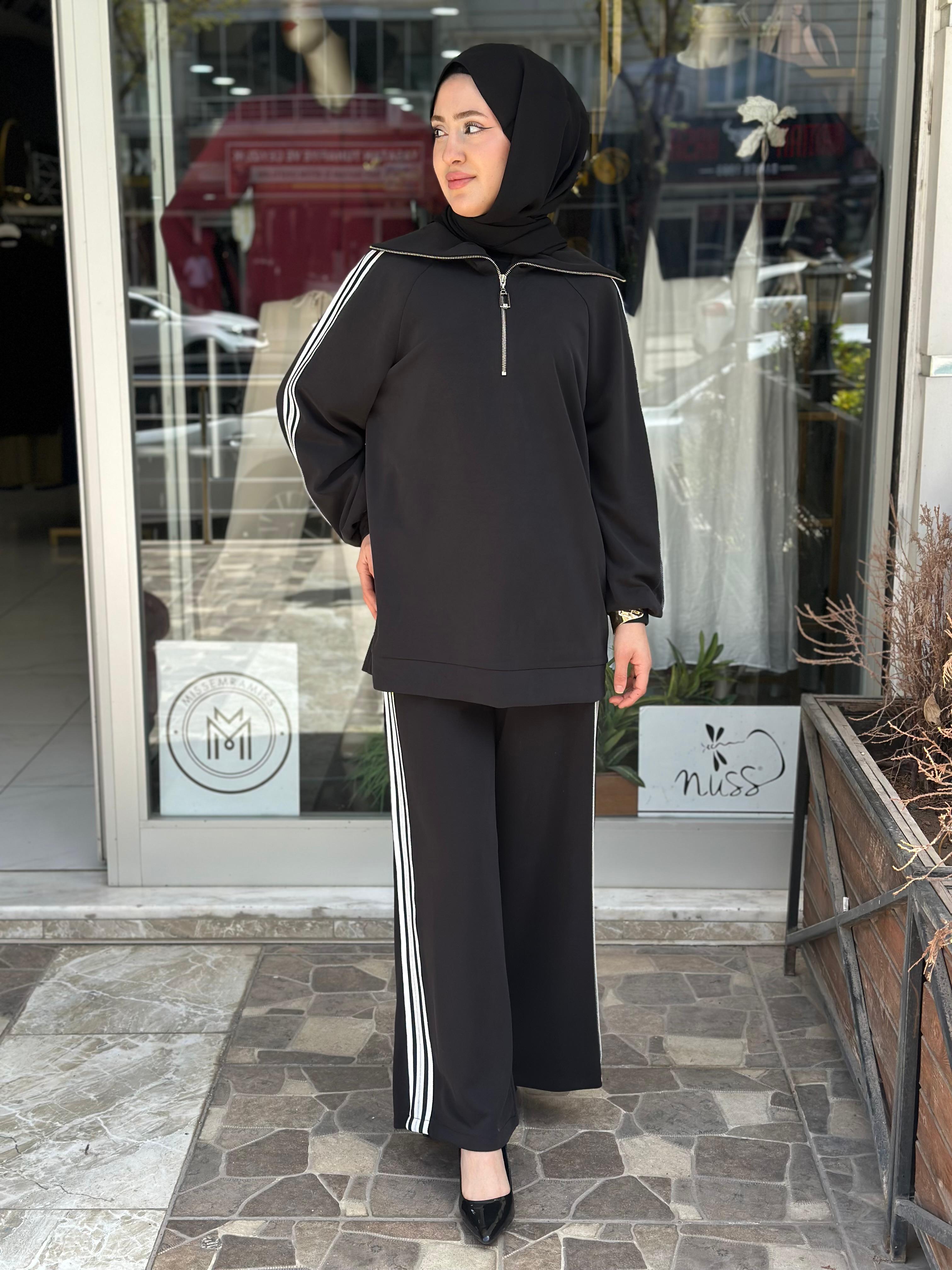 ŞERİT DETAY MODAL TAKIM SİYAH 