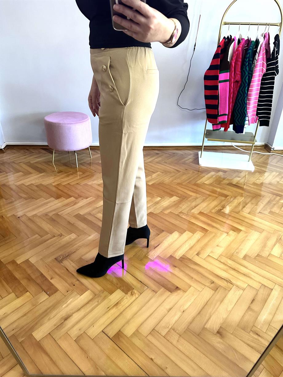 CAMEL DÜĞMELİ BELİ LASTİKLİ PANTOLON