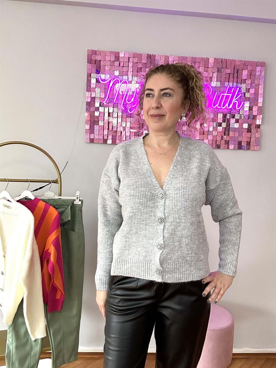 GRİ SELANİK TAŞ DÜĞMELİ HIRKA
