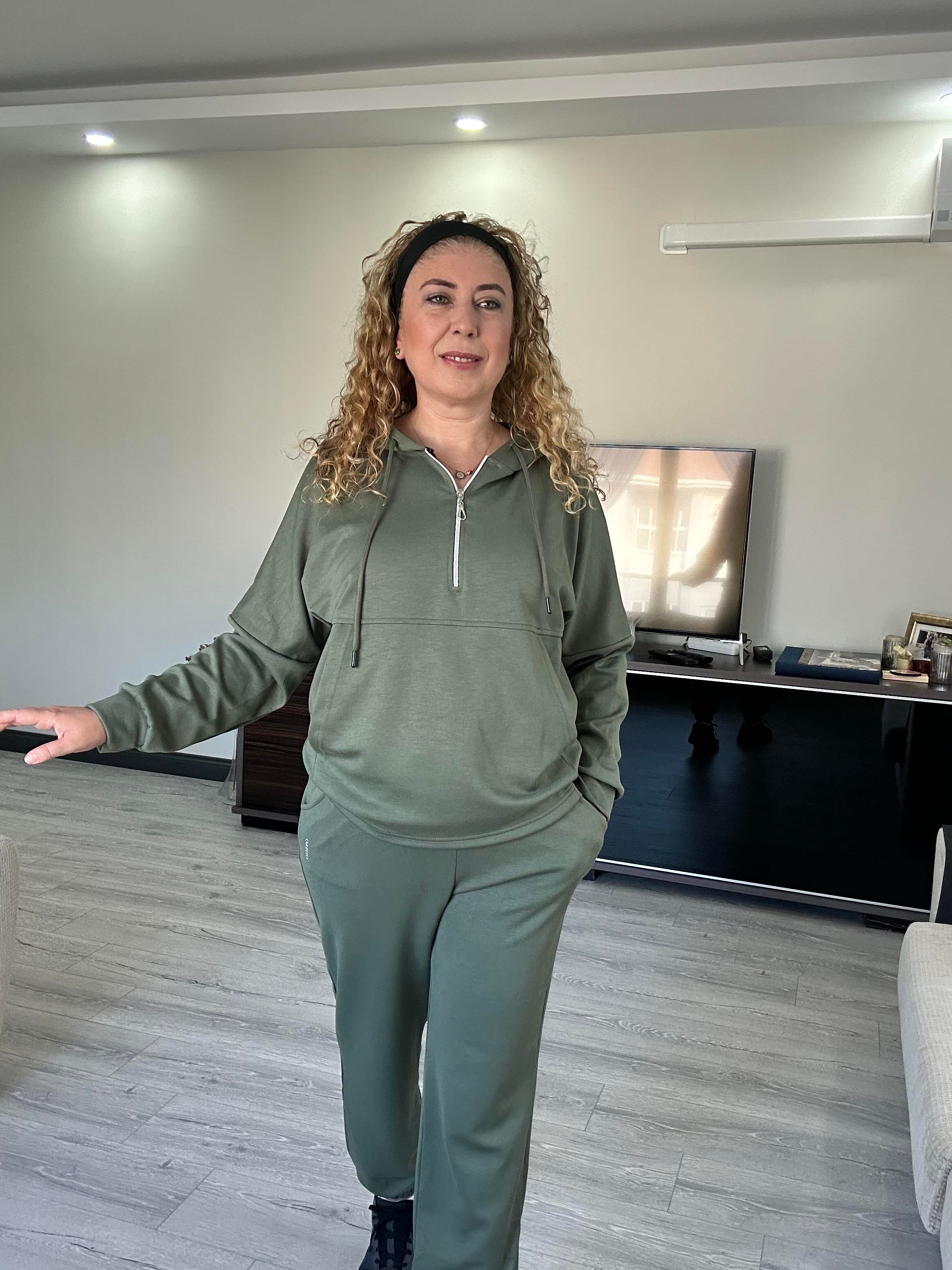 HAKİ MODAL KUMAŞ KAPŞONLU EŞOFMAN TAKIM