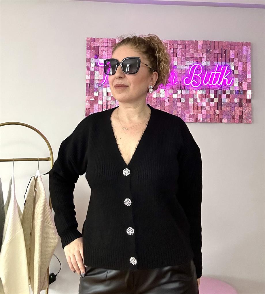 SİYAH SELANİK TAŞ DÜĞMELİ HIRKA