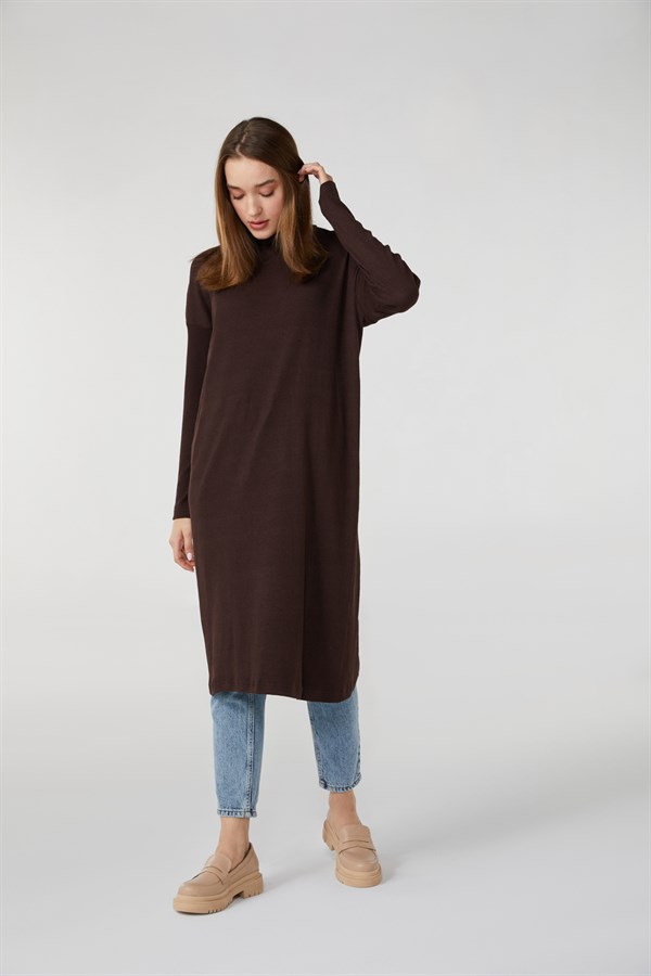 Hanım Hatun Basic Triko Tunik Acı Kahve