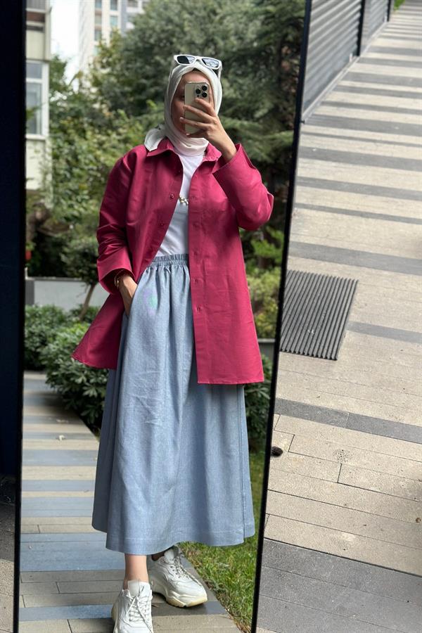 Hanım Hatun Cep Detaylı Kot Etek Açık Mavi