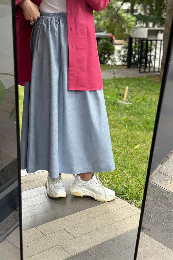 Hanım Hatun Cep Detaylı Kot Etek Açık Mavi