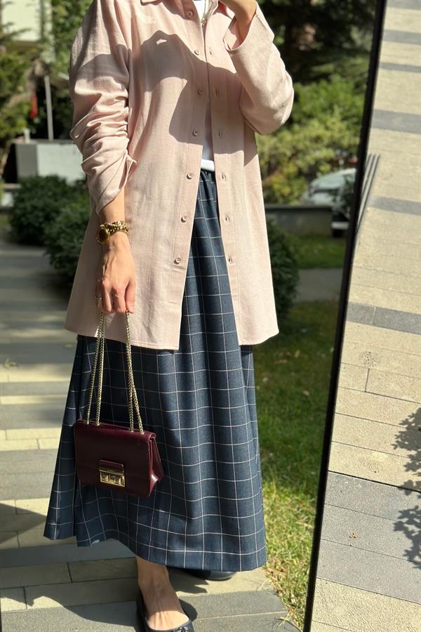 Hanım Hatun Cep Detaylı Kot Etek Lacivert Çizgili