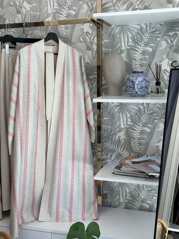 Hanım Hatun Keten Oversize Kap Mavi Pembe Çizgili 