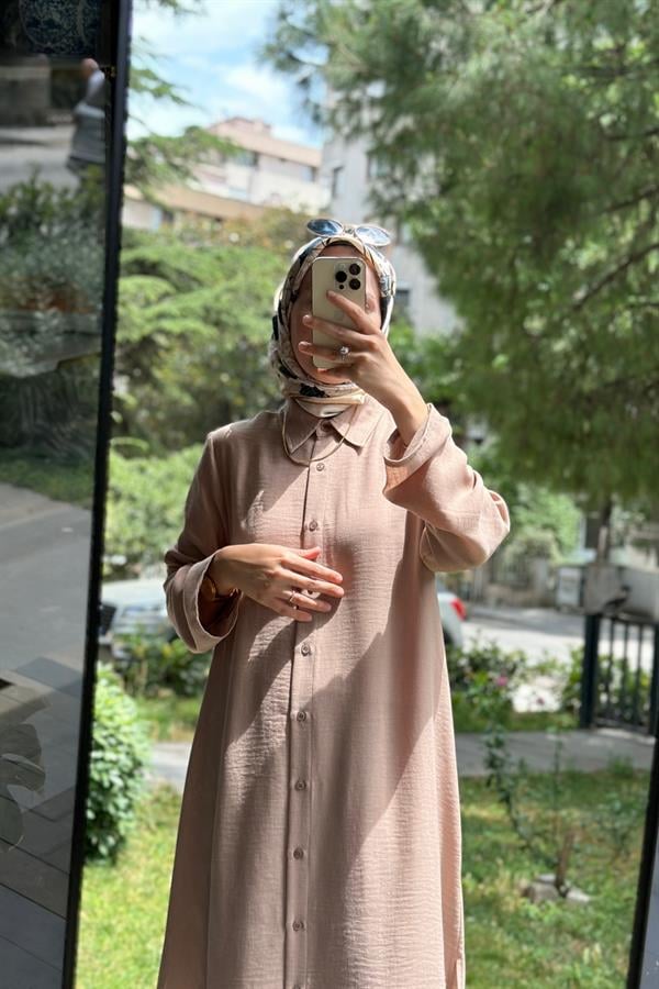 Hanım Hatun Linen Maxi Gömlek Pantolon Takım Kahve