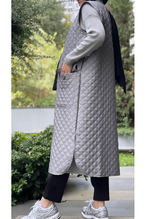 Hanım Hatun Nora Capitone Düğmeli Yelek Gri