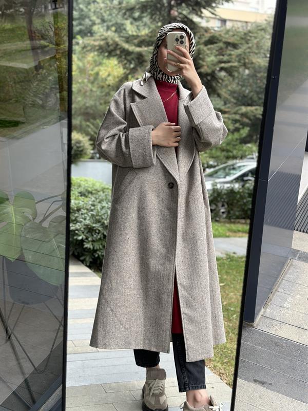 Hanım Hatun Oversize Kaşe Balıksırtı Desen Taş Rengi