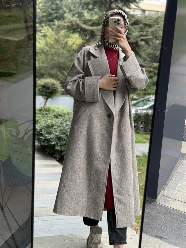 Hanım Hatun Oversize Kaşe Balıksırtı Desen Taş Rengi