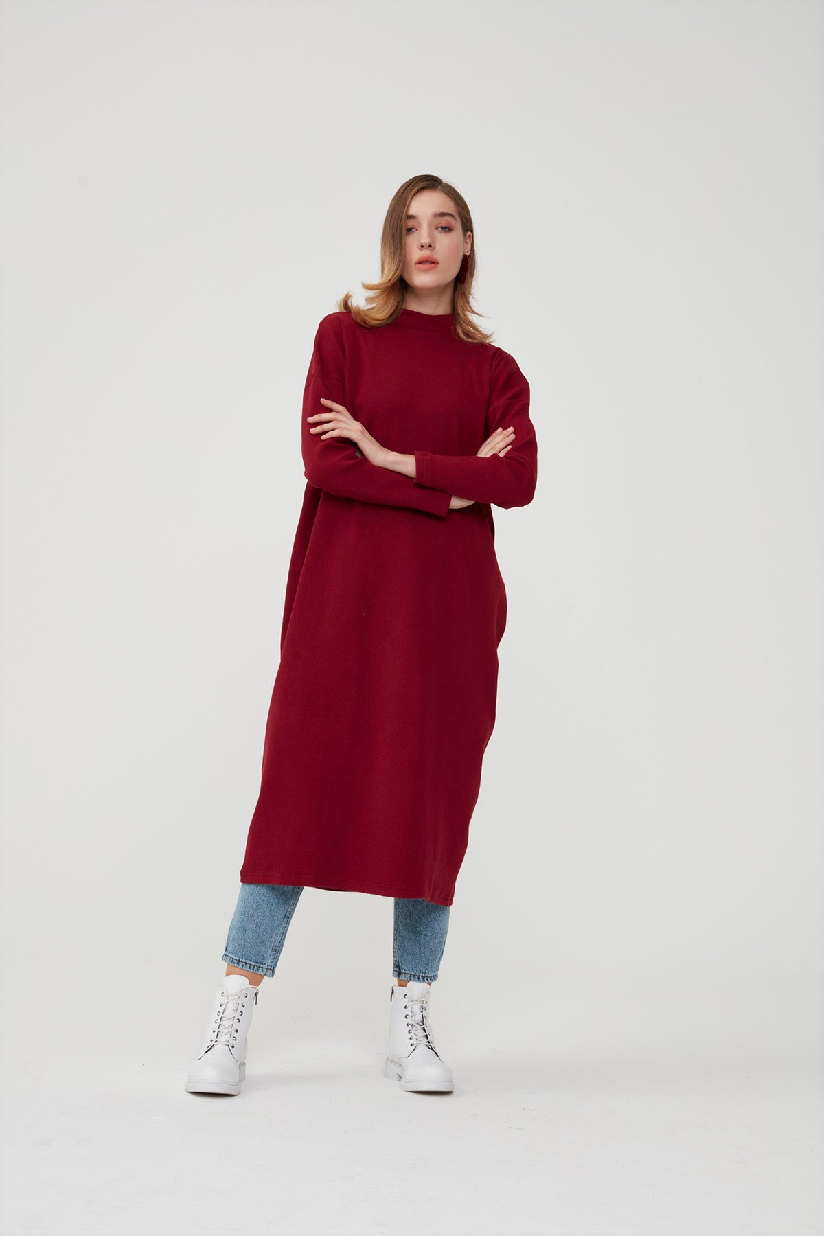 Hanım Hatun Basic Triko Tunik Bordo