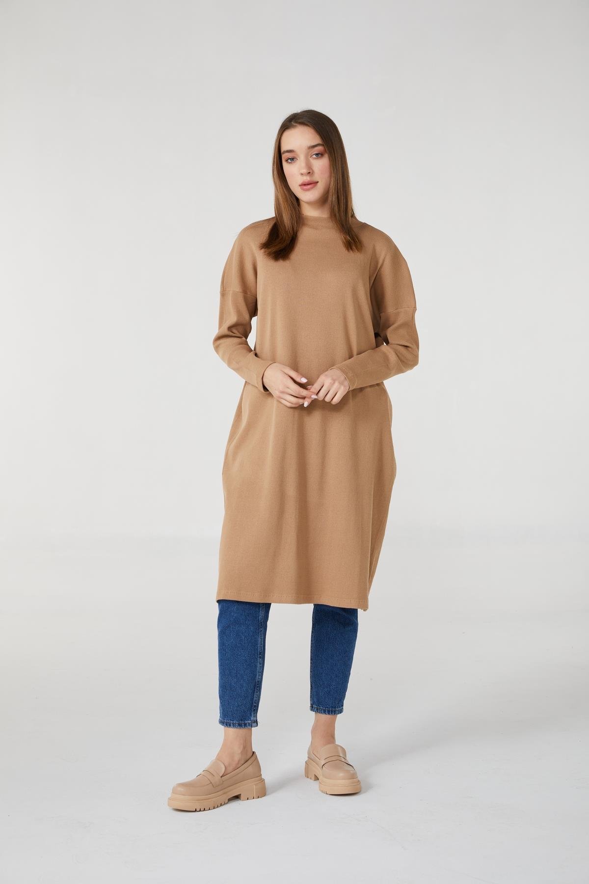 Hanım Hatun Basic Triko Tunik Camel