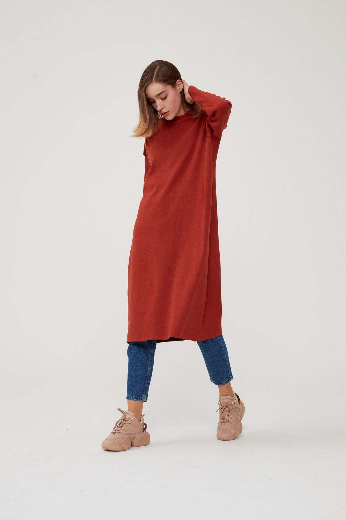 Hanım Hatun Basic Triko Tunik Kiremit