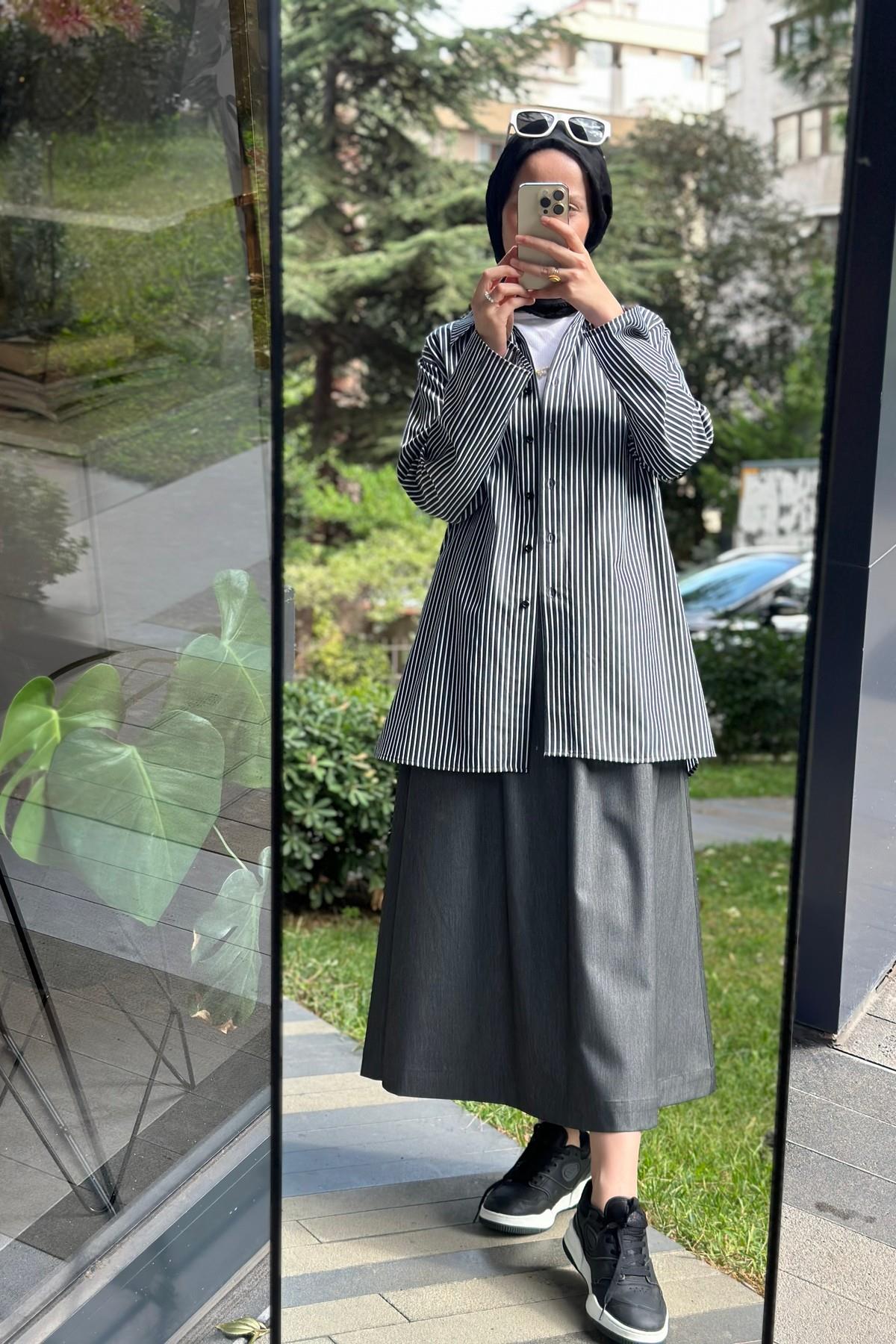 Hanım Hatun Cep Detaylı Kot Etek Antrasit