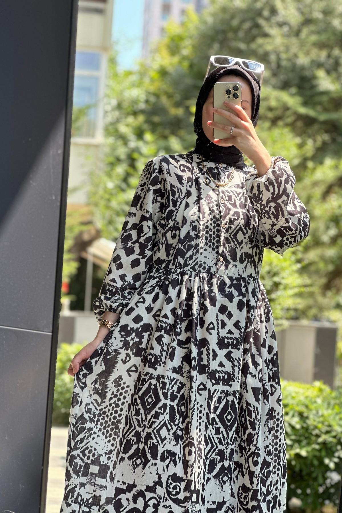 Hanım Hatun Floral Elbise Siyah