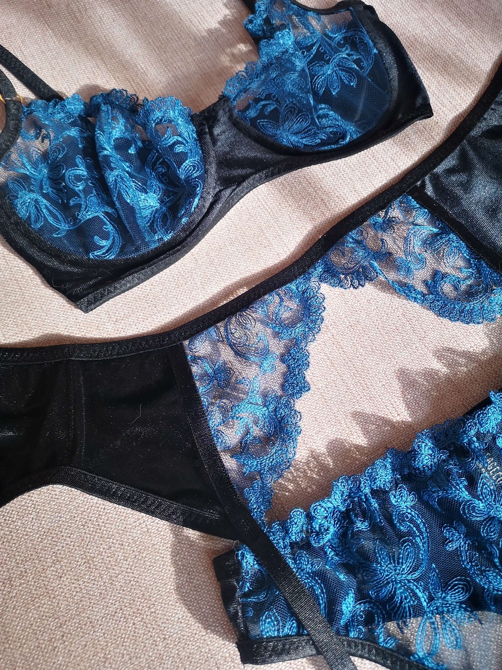 Blue Ava Balenli Bra Tanga Takım