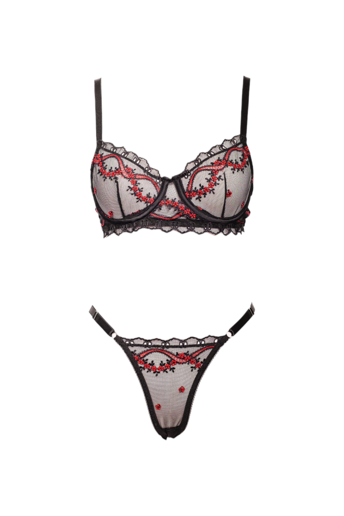 Red Bloom Balenli Bra Tanga Takım