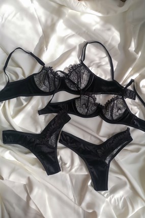 Azul Black Balenli Bra Tanga Takım