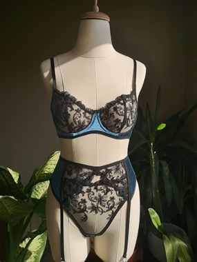 Black Ava Balenli Bra Tanga Takım