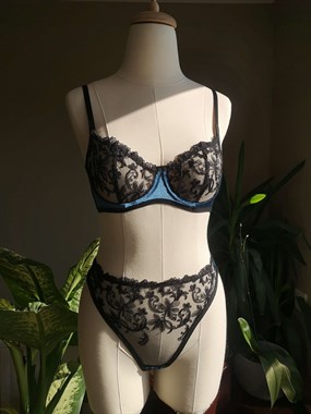Black Ava Balenli Bra Tanga Takım