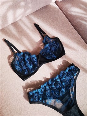 Blue Ava Balenli Bra Tanga Takım