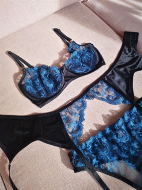Blue Ava Balenli Bra Tanga Takım